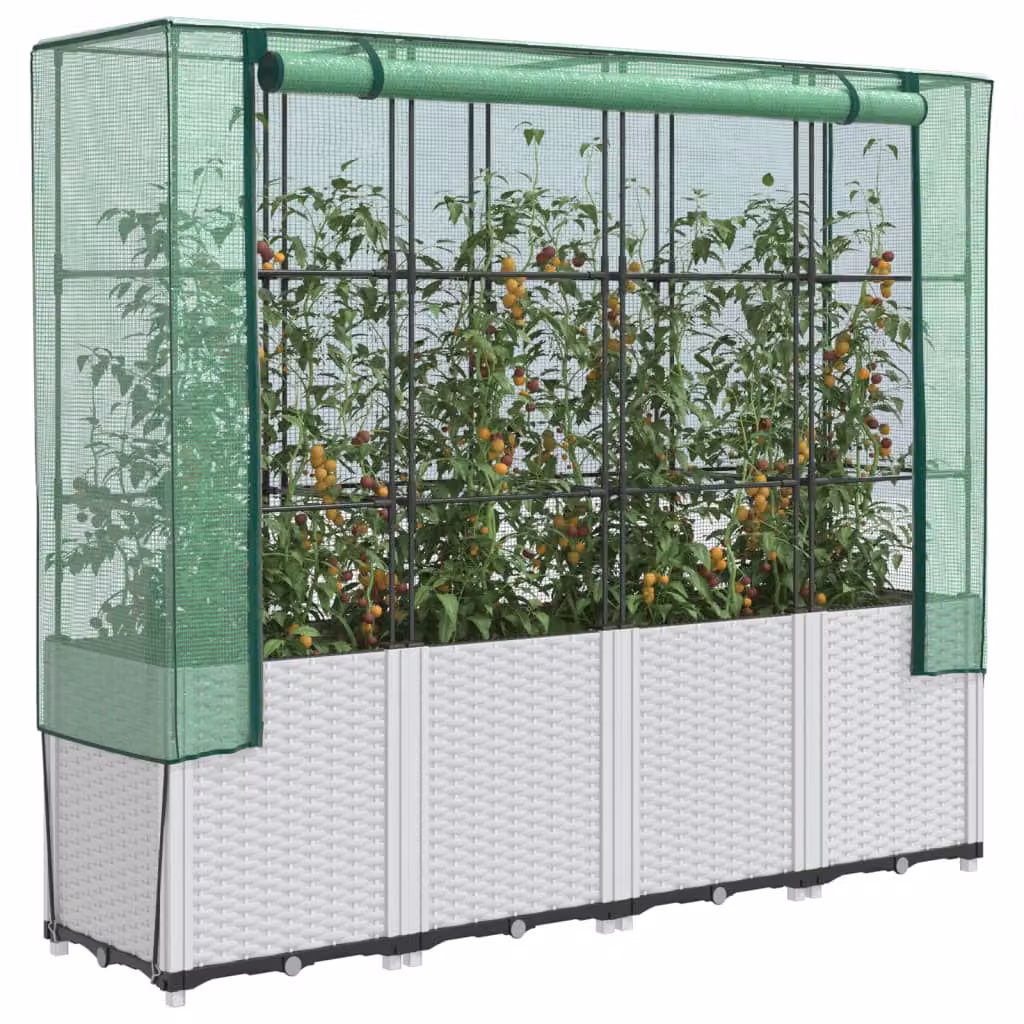 Letto rialzato con copertura serra effetto rattan vidaXL, bianco e verde, L 160 cm x P 40 cm x H 153 cm