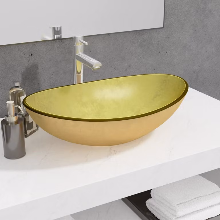 The Living Store Lavabo in vetro temperato 54,5x35x15,5 cm Golden