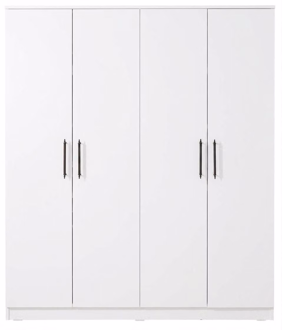 Armadio bianco a 4 ante, elegante mobile in legno per la camera da letto