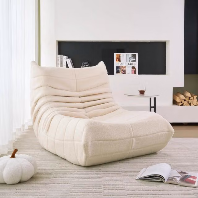 Poltrona Relax REDOM in Velluto e Schiuma Beige, Stile Scandinavo, L: 110 cm, P: 85 cm, H: 79 cm