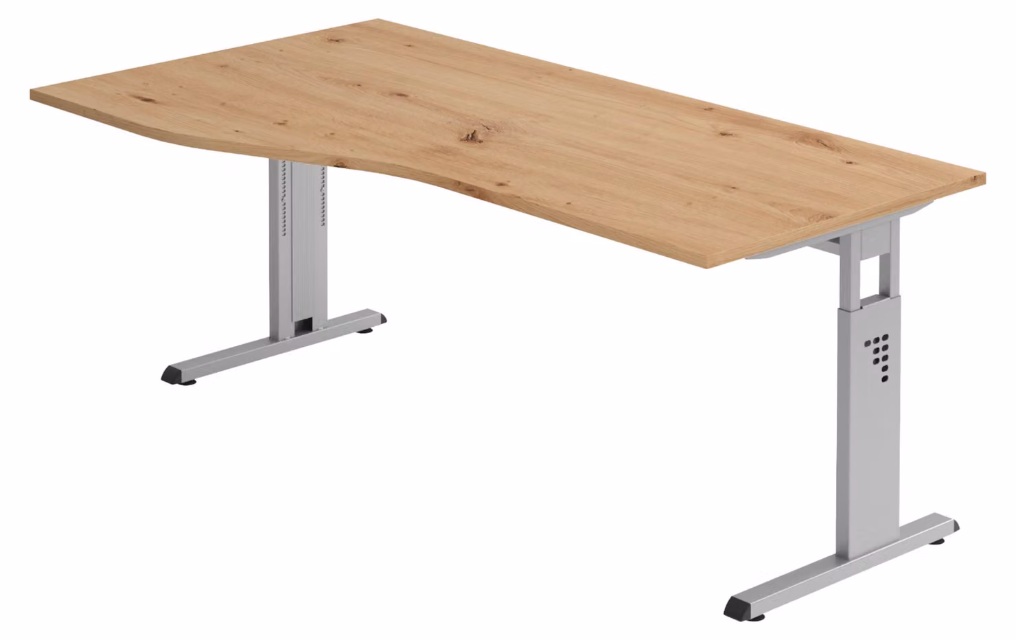 bümö Scrivania Serie-O - Struttura: argento, Decorazione: rovere nodoso, Dimensioni: 180 x 100 cm
