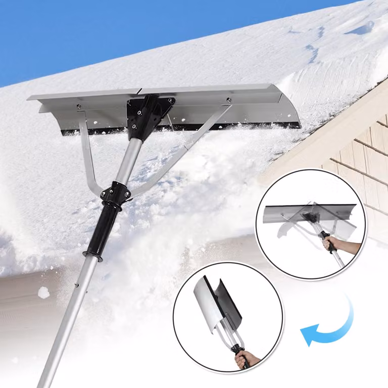 Pala da neve per tetti pieghevole Izrielar 1,9-6,3 metri, pala da neve leggera, lama in alluminio con labbro in gomma, struttura robusta, adatta per pannelli solari e tetti.