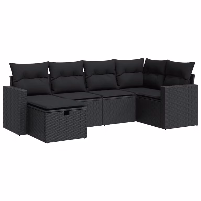 Set Divano da Giardino 6 pz con Cuscini Nero in Polyrattan