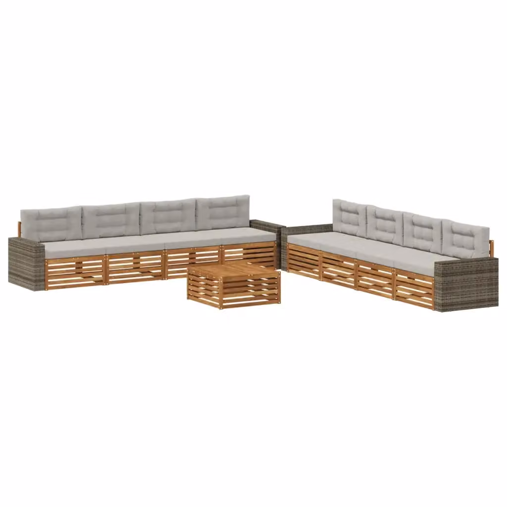 Set di divani da esterno a forma di U vidaXL in legno di acacia con cuscini beige e grigio per giardino e terrazza – 2