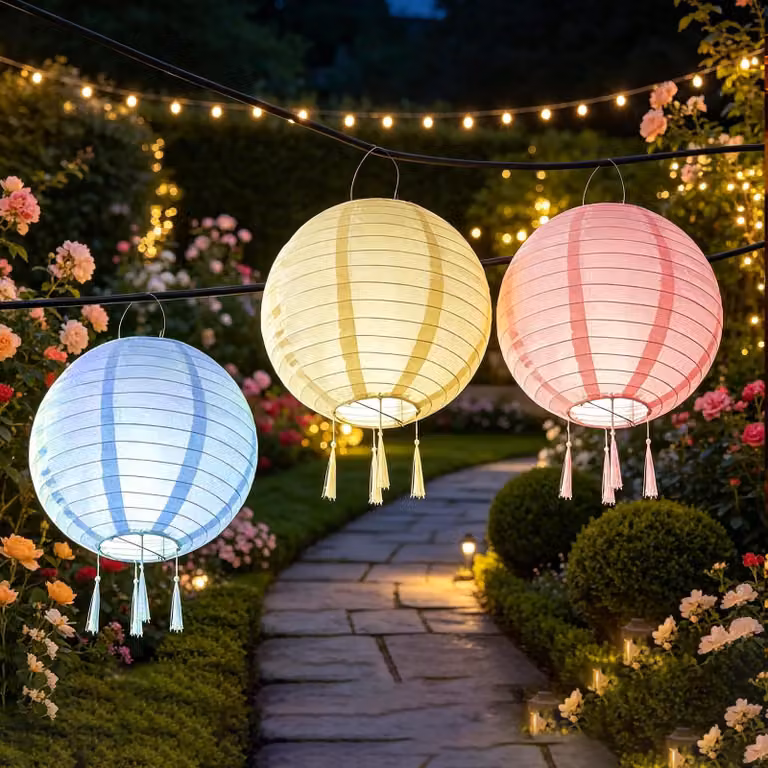 Set di lanterne solari, 3 pezzi, 20 cm, resistenti alle intemperie, da appendere, con frange