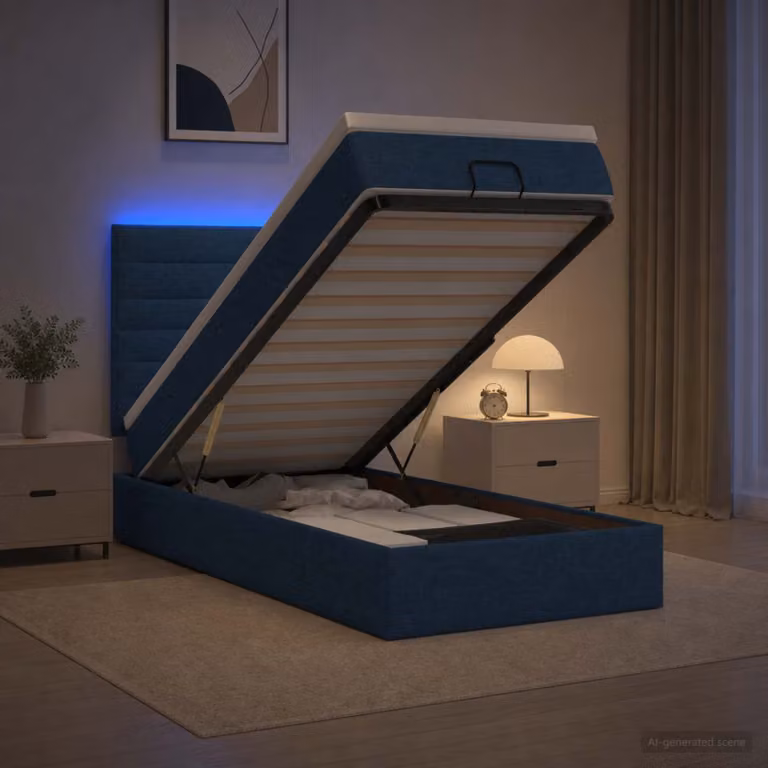 Letto Ottomano vidaXL con Materasso Ibrido e Illuminazione LED Blu, L/P/H: 90 x 190 x 88 cm