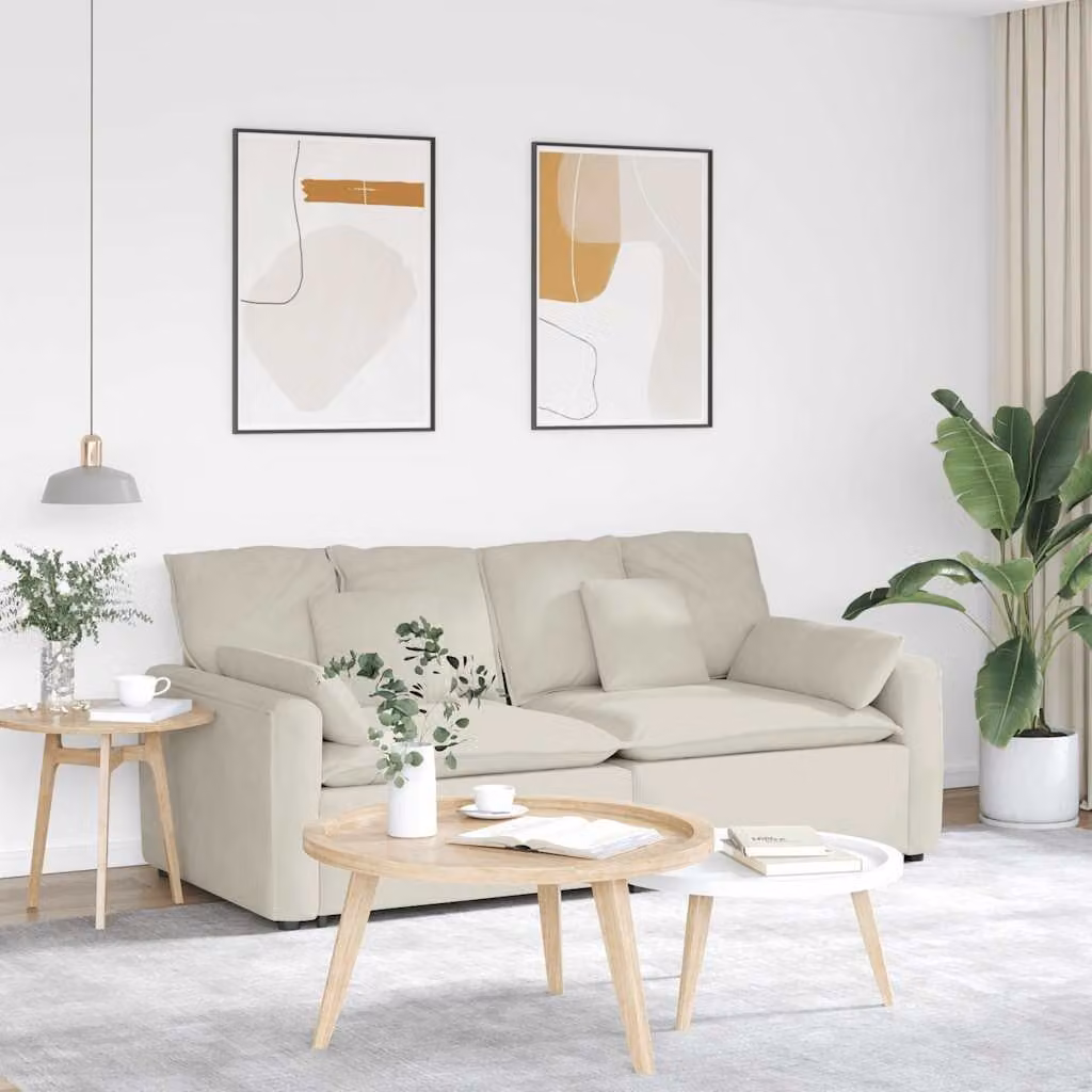 vidaXL Divano Modulare Moderno in Velluto Beige con Cuscini e Struttura in Metallo e Legno