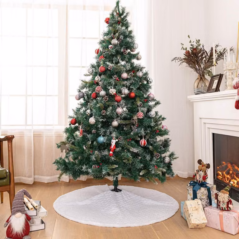Decorazione per albero di Natale, colore bianco, in peluche, altezza 122 cm, forma rotonda, motivo a cuore