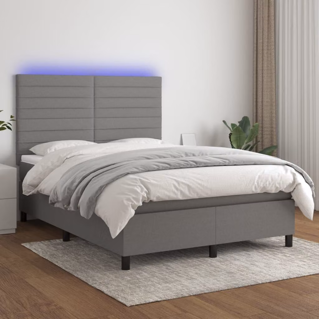 Maison Exclusive - Letto a Molle Materasso e LED Grigio Scuro 140x190cm in Tessuto