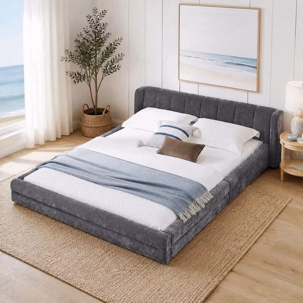 Letto imbottito moderno Mivray grigio L 140 x P 200 cm – 2