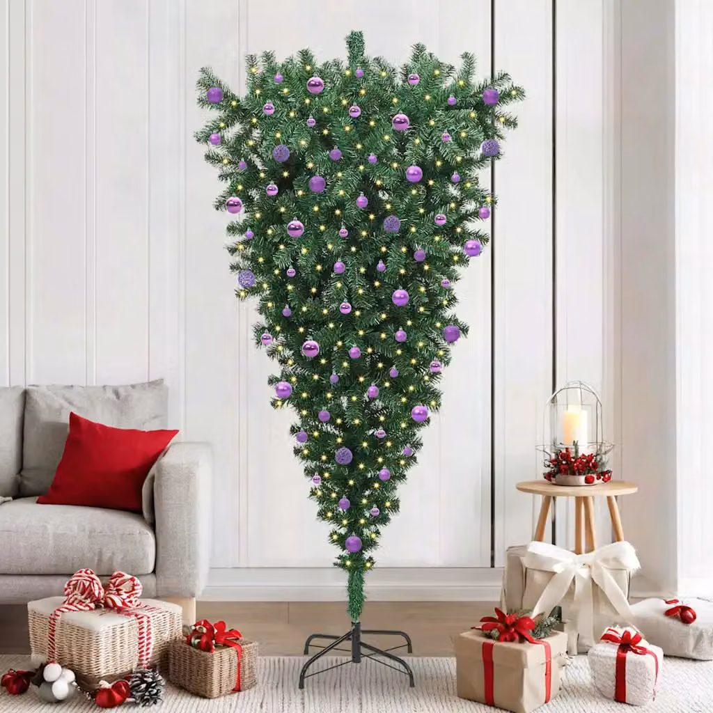 vidaXL Albero di Natale artificiale pre-illuminato capovolto con set di palline