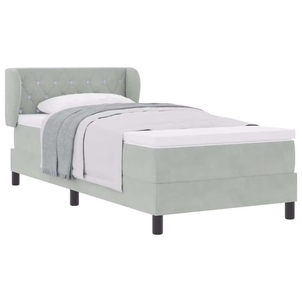 Letto a molle moderno vidaXL con testiera in velluto grigio, L/P/H: 90 x 200 cm – 2