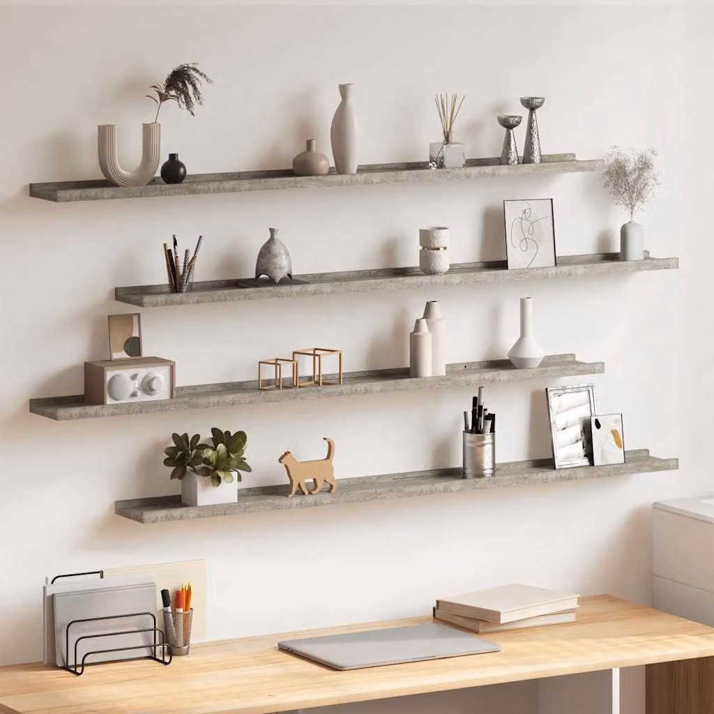 Set di 4 mensole da parete vidaXL in stile moderno, colore grigio, L: 115 cm, P: 9 cm, H: 3 cm