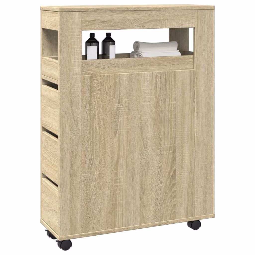 Mobile da bagno stretto con ruote vidaXL in truciolato e MDF colore Rovere Sonoma marrone L: 23 cm, P: 20 cm, H: 90 cm
