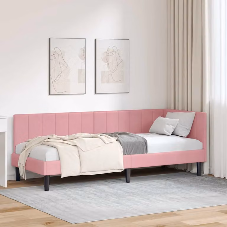 Cornice del letto ad angolo asimmetrica vidaXL in velluto rosa L 200 cm x P 80 cm x H 72 cm