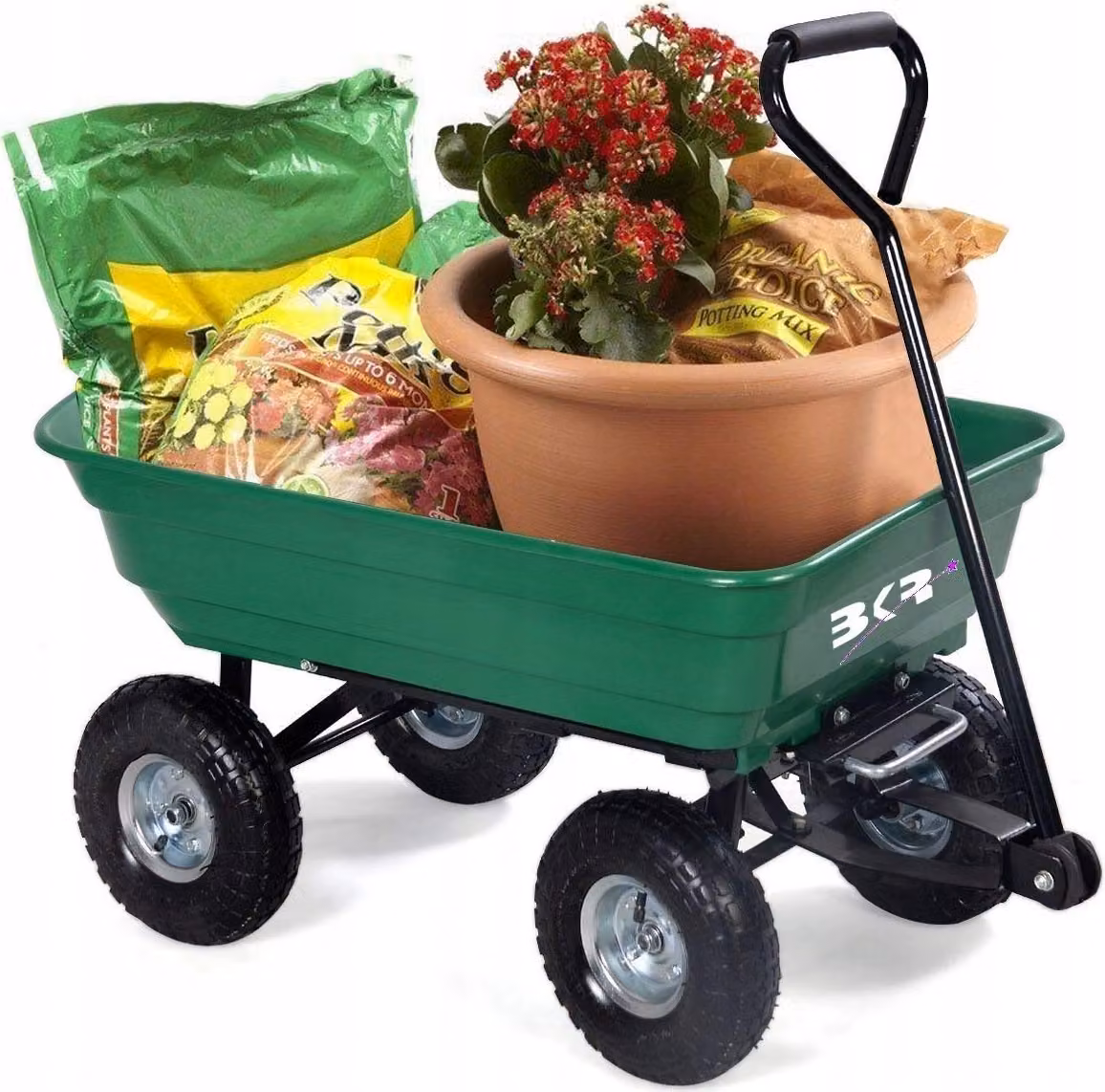 ELMAX | Carrello da giardino con funzione ribaltabile, 300 kg, carrello a mano con 75 l, carrello a mano per lavori di giardinaggio, carrello a mano