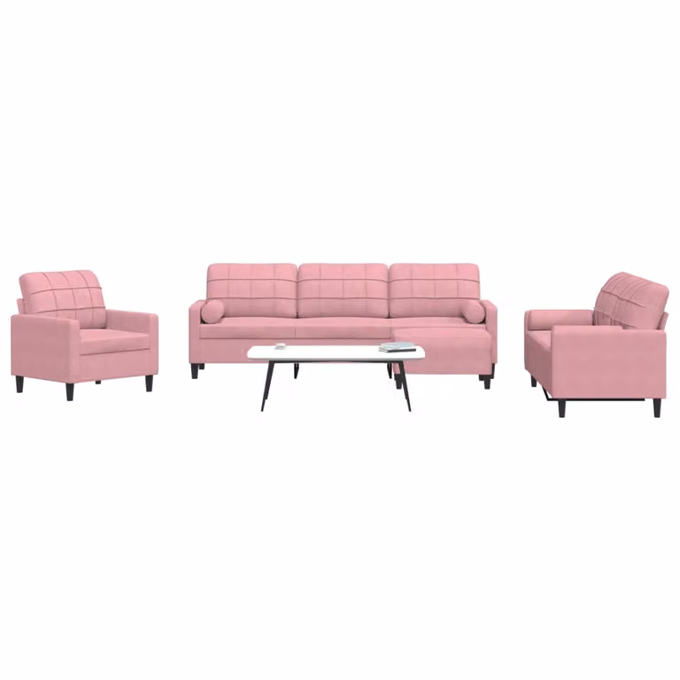 Set di divani 4 pezzi vidaXL in velluto rosa con cuscini e pouf per soggiorno