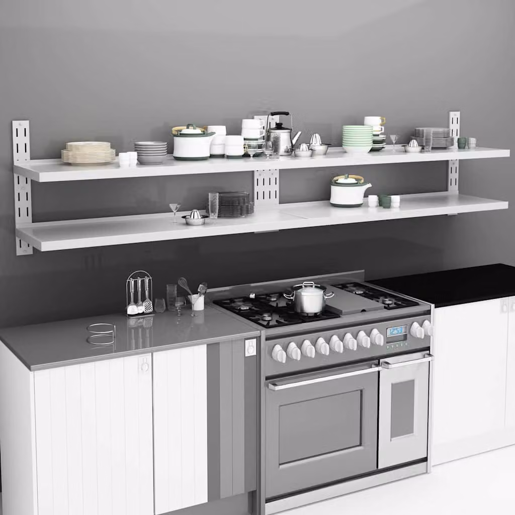 Set di 2 Mensole Galleggianti a 2 Livelli vidaXL in Acciaio Inox, Design Moderno per Cucina, L: 300 cm, P: 30 cm – 1