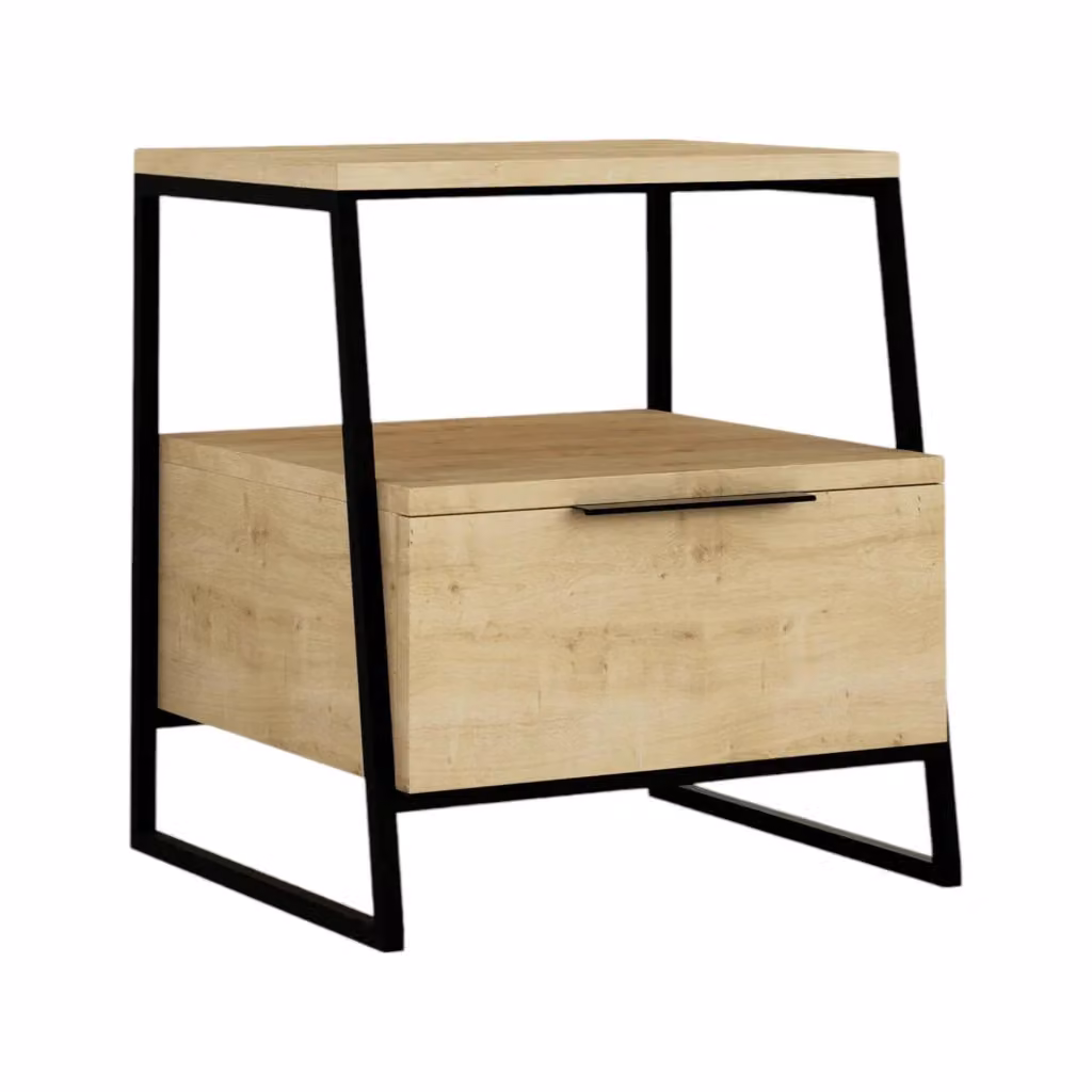 Comodino con un cassetto Rosita DMORA in legno color quercia marrone, L 45 cm x P 41 cm x H 50 cm – 2