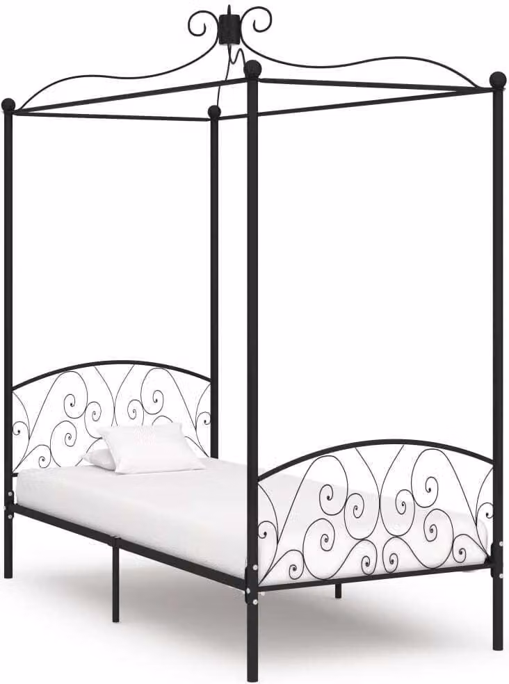 The Living Store Struttura letto a baldacchino in metallo nero 90 x 200 cm