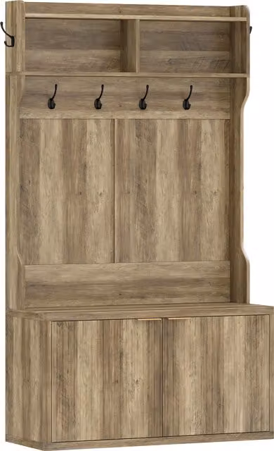 HOMCOM Scarpiera e Appendiabiti 4 in 1 Moderno con Ripiano Aperto per Ingresso e Camera da Letto, Rovere, L 100 x P 38 x H 172 cm