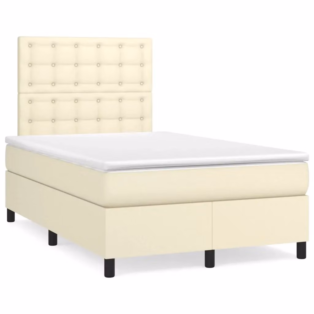 Letto con Giroletto a Molle e Materasso Ibrido vidaXL in Similpelle Beige e Bianco L/P/H: 120 x 200 cm – 2