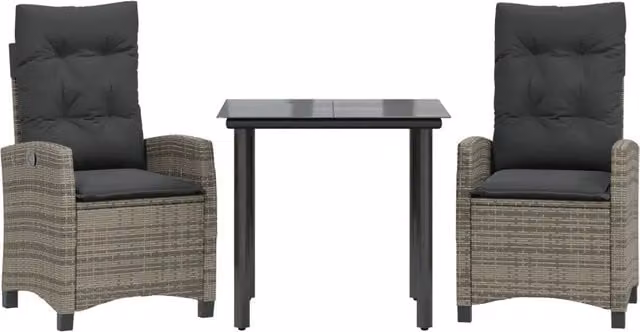 Set da Pranzo da Giardino 3 pz | Set Salotto da Giardino con Cuscini in Polyrattan Grigio