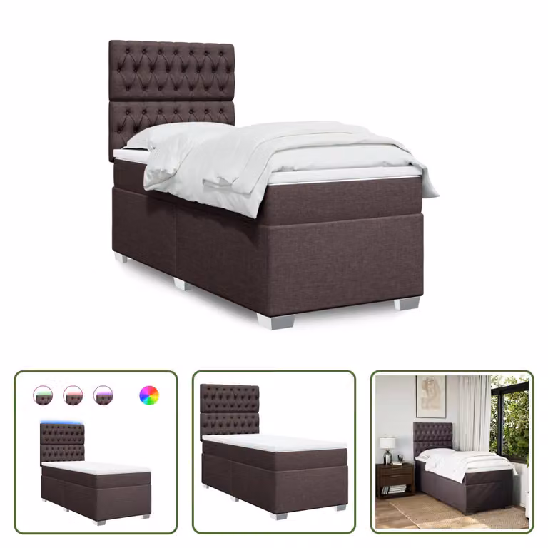 The Living Store Letto a molle con materasso marrone scuro 80x200 cm in tessuto
