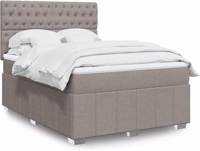 Letto Ibrido vidaXL con Giroletto a Molle e Materasso in Tessuto, Colore Tortora, L/P: 160 x 200 cm