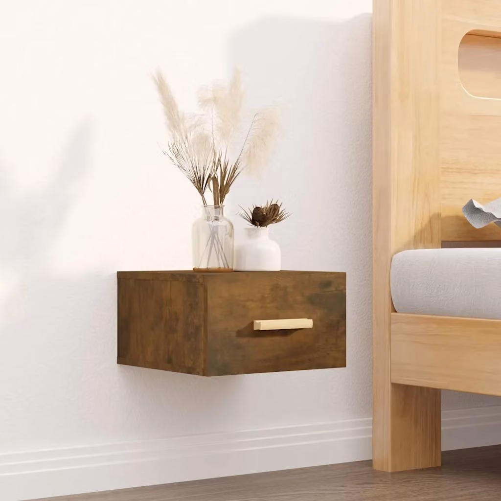 Comodino a muro vidaXL in rovere fumo marrone L/P/H: 35 x 35 x 20 cm