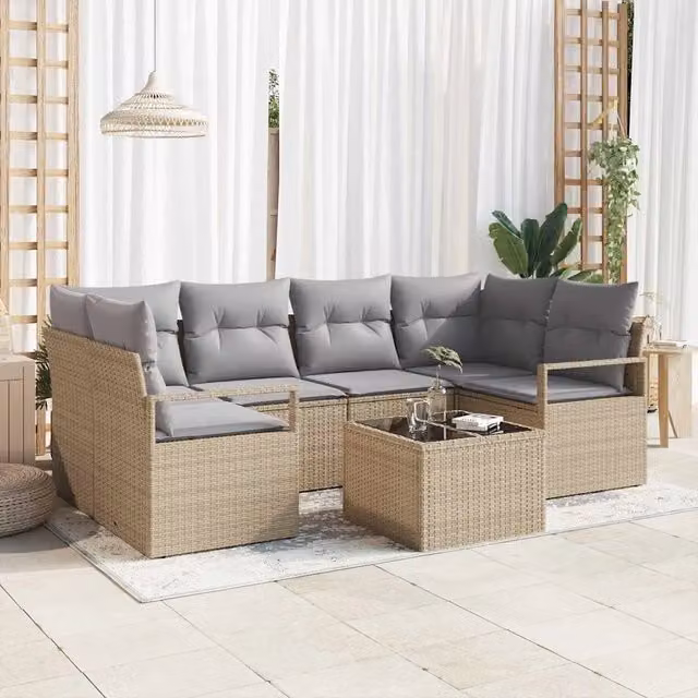 Set di divani 7 pz 6-Numero di posti Beige e grigio polyrattan 3346280