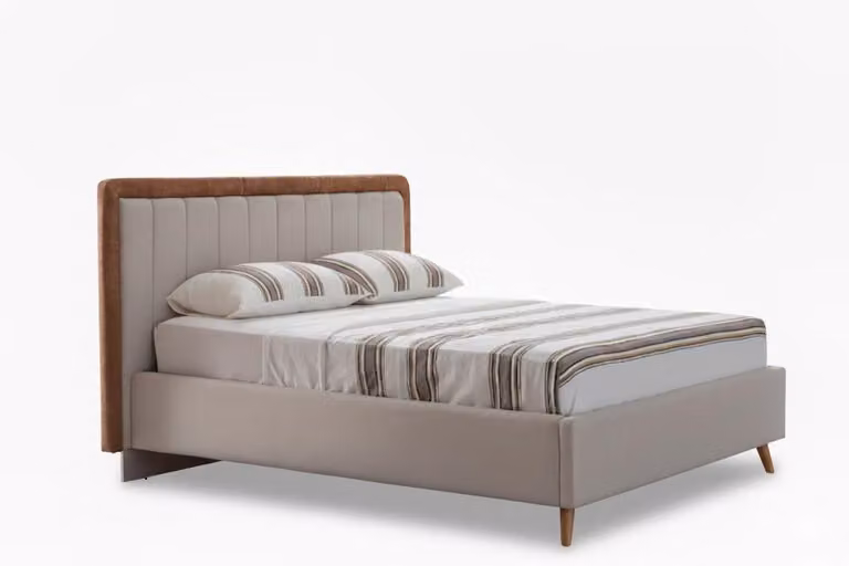 Letto matrimoniale moderno, bianco, con testiera imbottita, ideale per la camera da letto