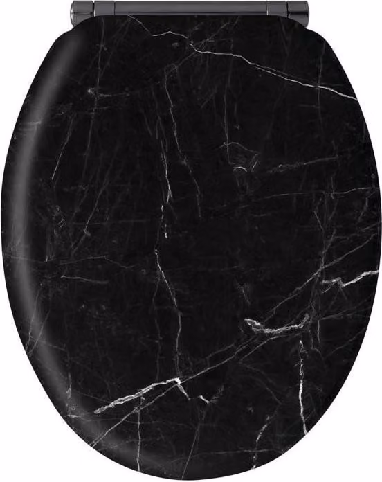 Sedile WC, marmo nero MDF chiusura ammortizzata, rimovibile, cerniere in metallo spazzolato grafite