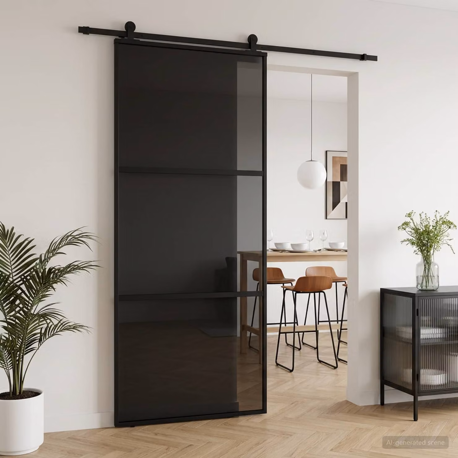 Porta scorrevole moderna vidaXL in vetro temperato trasparente e alluminio nero L: 90 cm, H: 205 cm