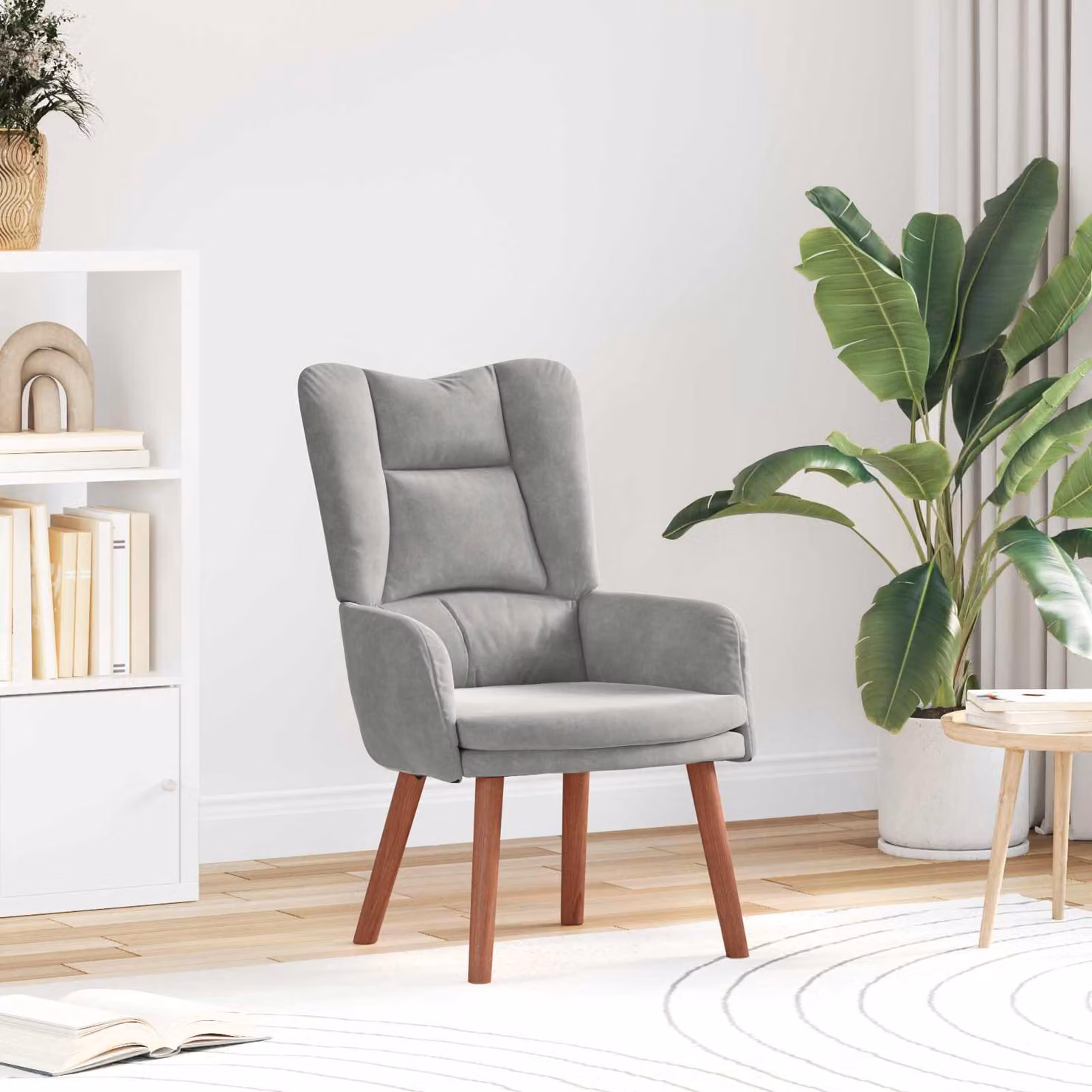 Poltrona moderna vidaXL in velluto grigio con braccioli, L: 63 cm, P: 67 cm, H: 94 cm