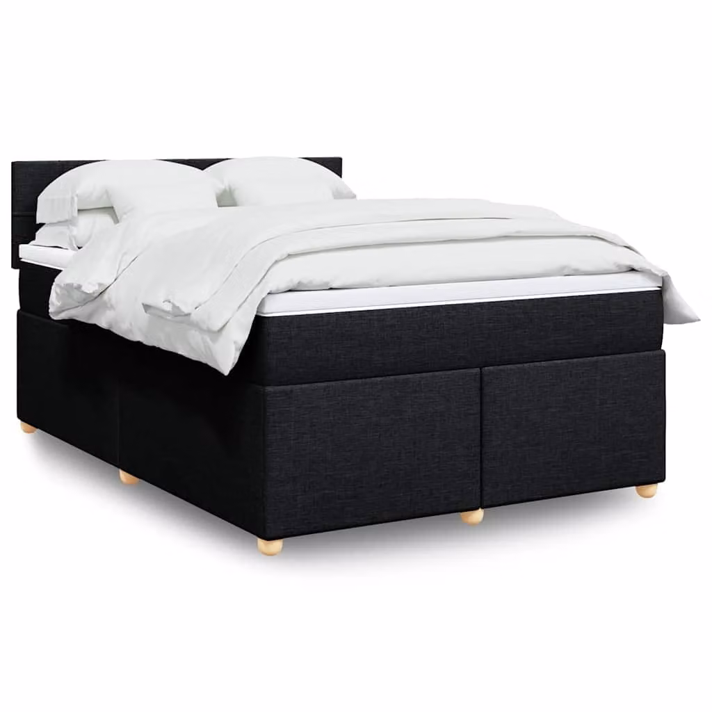 vidaXL Giroletto a Molle con Materasso Ibrido in Tessuto Nero e Bianco L/P/H: 140 x 190 cm
