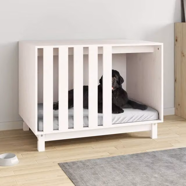 Casetta per cani bianca in legno di pino massello MERCATOXL L: 90 cm, P: 60 cm, H: 67 cm – 1