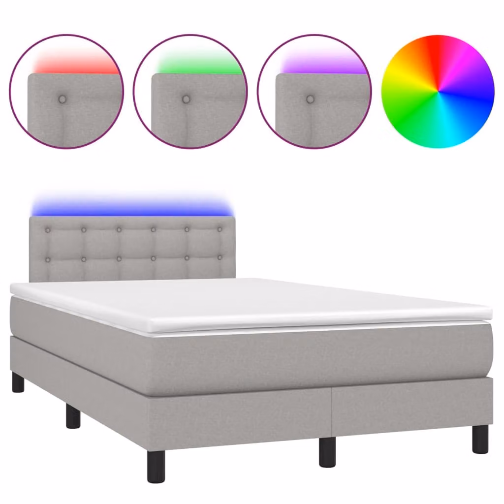 Letto a Molle Materasso e LED Grigio Chiaro 120x200 cm Tessuto