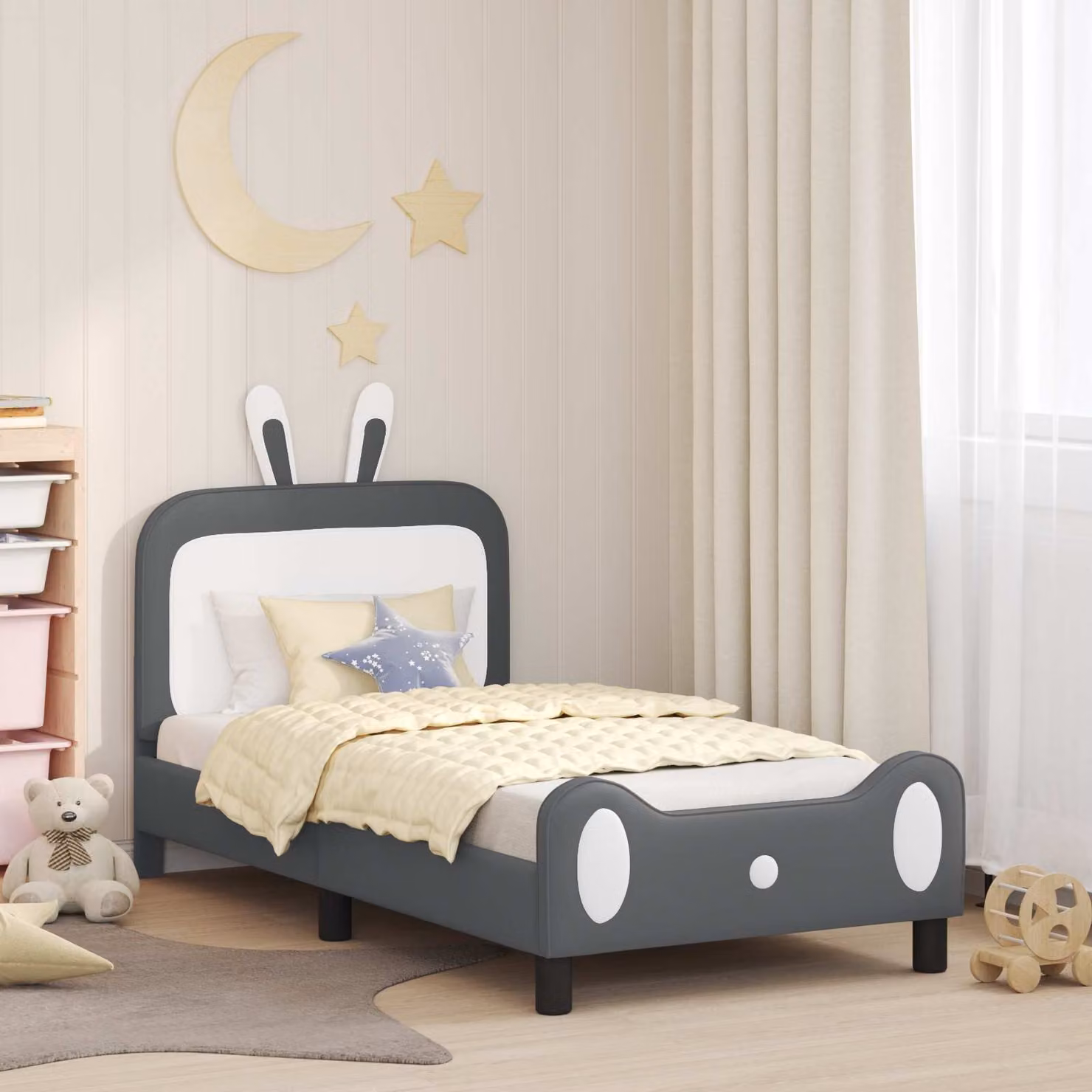 Struttura letto per bambini vidaXL con testata in tessuto Grigio, L 80 x P 160 cm