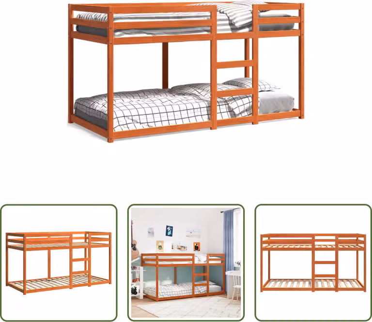 The Living Store Letto a castello marrone cera 80x200 cm in legno di pino massiccio