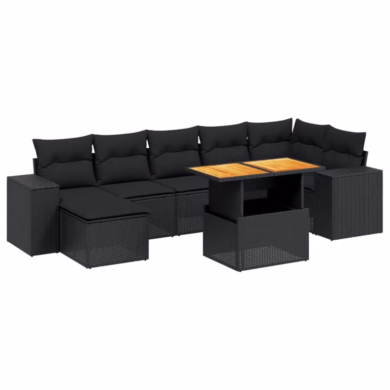 Set Divani da Giardino con Cuscini 8 pz Nero in Polyrattan