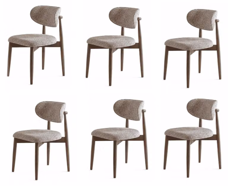Set di sedie beige, composto da 6 sedie da pranzo, imbottite, dal design moderno