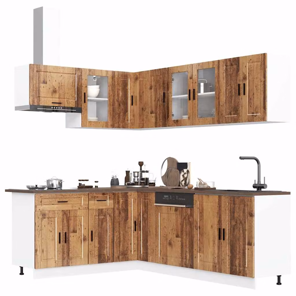 Set di mobili da cucina vidaXL in stile rustico marrone composto da 11 pezzi con ante a battente e ripiani interni