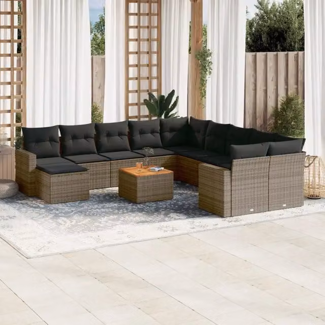 Set Divani da Giardino 12 pz con Cuscini Grigio in Polyrattan 3256753
