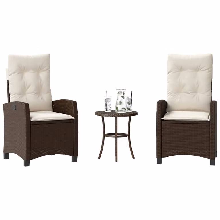 Set Bistrò vidaXL in Polyrattan Marrone con Cuscini Bianchi per Giardino e Balcone