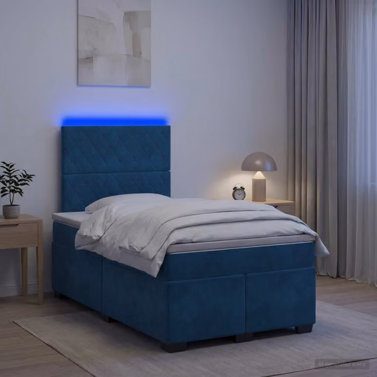 Letto box spring con materasso vidaXL in velluto blu L: 120 cm, P: 200 cm