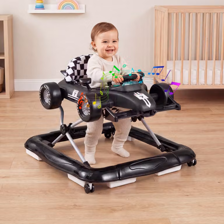 Costway Passeggino 4-in-1 per bambini volante imbottito e scatola musicale, Centro attività con altezza regolabile a 3 livelli Nero