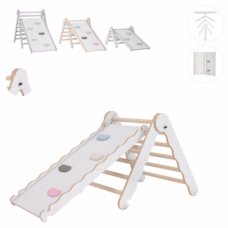 Struttura di arrampicata per interni MAMOI®, triangolo di arrampicata in legno con scivolo, torre di arrampicata con tavola di scorrimento, arco di arrampicata con scivolo per bambini, arco in legno per parco giochi da 1/2/3 anni