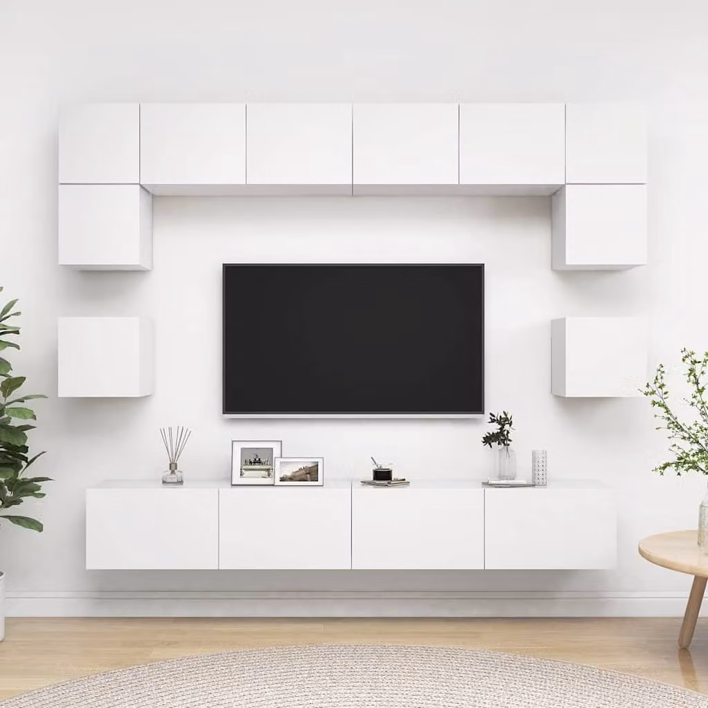 Set Mobili Porta TV vidaXL 8 Pezzi Bianco in Legno e MDF per Soggiorno