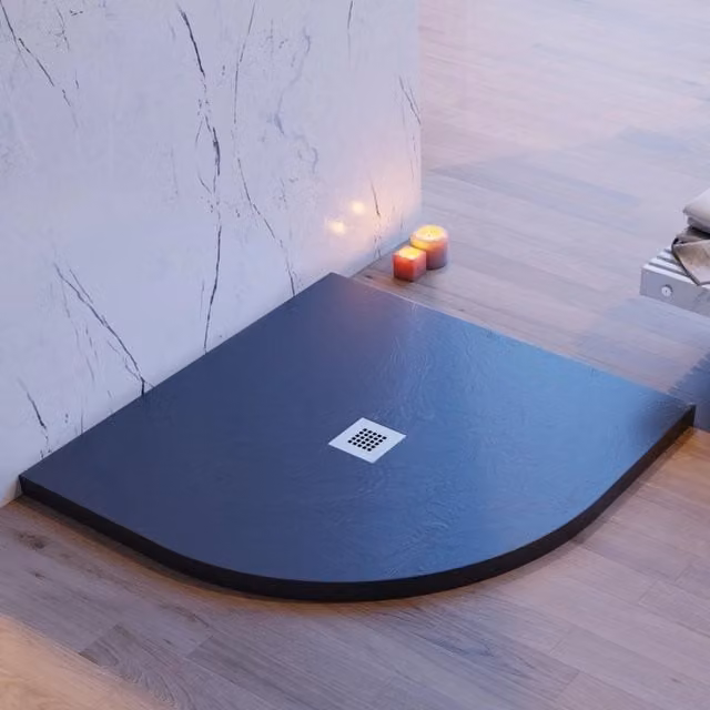 Piatto doccia semicircolare grigio scuro effetto pietra cemento, misura 80x80